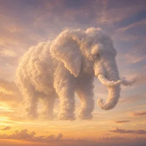 An elephant made of clouds floating in a sunset sky, rendered in a surrealist photorealistic style with ethereal golden lighting and atmospheric depth. - XAI Grok Imagine 2.0