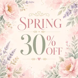 Instagram post graphic: 'SPRING SALE 30% OFF'. Floral background, pastel colors, elegant serif font style visually integrated. - XAI Grok Imagine 2.0