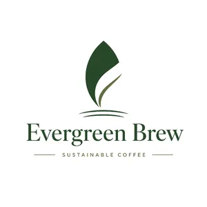Minimalist logo for a sustainable coffee brand 'Evergreen Brew', single leaf motif, clean lines, vector style, white background. 'Evergreen Brew' contained as text in logo - XAI Grok Imagine 2.0