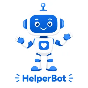 Simple flat vector mascot: friendly smiling robot character 'HelperBot', approachable design, primarily blue and white. - XAI Grok Imagine 2.0