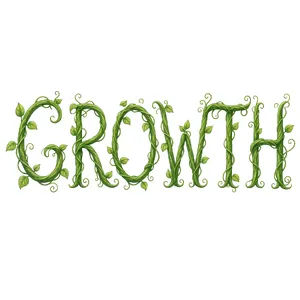 The word 'GROWTH' visualized using stylized plant vines organically forming the letters, green tones, white background, graphic design. - XAI Grok Imagine 2.0