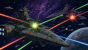 A 90s anime-style space battle scene with giant starships and laser beams. - XAI Grok Imagine 2.0 (Preview)