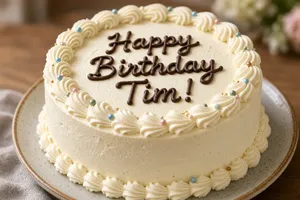 A birthday cake with icing that spells 