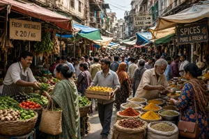 A bustling market scene with dozens of people buying and selling goods. - XAI Grok Imagine 2.0 (Preview)