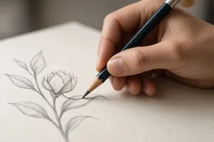 A hand drawing a sketch on paper with a pencil, the hand and pencil tip in clear focus. - XAI Grok Imagine 2.0 (Preview)