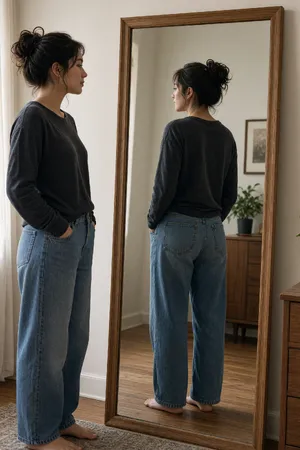 A person standing before a mirror, with their front and reflected back both visible. - XAI Grok Imagine 2.0 (Preview)