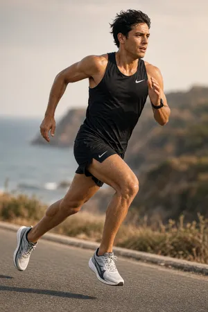 A runner mid-stride in a full-body action shot, limbs in motion and well-defined. - XAI Grok Imagine 2.0 (Preview)