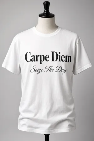 A wrinkled white T-shirt with 