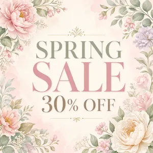 Instagram post graphic: 'SPRING SALE 30% OFF'. Floral background, pastel colors, elegant serif font style visually integrated. - XAI Grok Imagine 2.0 (Preview)
