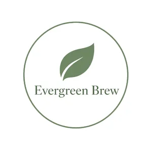 Minimalist logo for a sustainable coffee brand 'Evergreen Brew', single leaf motif, clean lines, vector style, white background. 'Evergreen Brew' contained as text in logo - XAI Grok Imagine 2.0 (Preview)