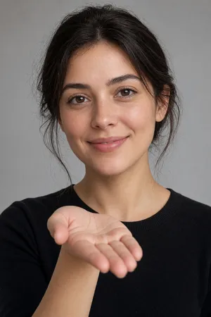 Photorealistic close-up portrait of a person clearly performing the American Sign Language gesture for 