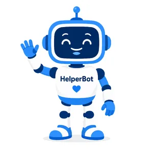 Simple flat vector mascot: friendly smiling robot character 'HelperBot', approachable design, primarily blue and white. - XAI Grok Imagine 2.0 (Preview)