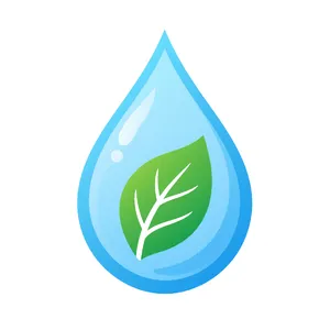 Visual element for an infographic about water conservation. Stylized water droplet icon containing a small green leaf, clean vector art. - XAI Grok Imagine 2.0 (Preview)
