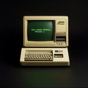 Vintage Apple II computer with green monochrome CRT screen, displaying 'END OF WORLD PROCEDURES' in green text. Two external floppy drives stacked on the right, labeled disk II with rainbow Apple logos. Beige casing, black background, retro aesthetic. - Midjourney Midjourney V6.1