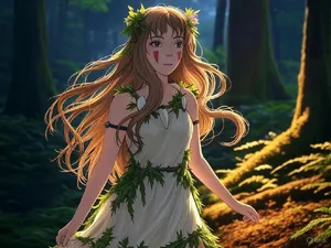 A forest spirit standing among tall trees. Replicate the artistic style of 'Princess Mononoke' by Studio Ghibli, with Miyazaki's detailed environments and mystical creature design. - XAI Grok 2 Image