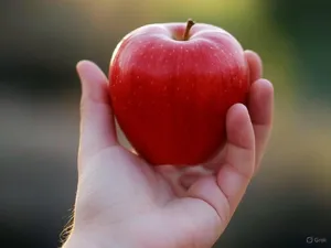 A realistic photo of a hand holding a red apple, with all fingers clearly visible. - XAI Grok 2 Image