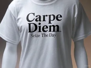 A wrinkled white T-shirt with 