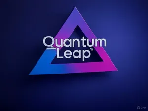 Abstract geometric logo for tech startup 'Quantum Leap', evoking connection & speed, vibrant blue/purple gradient, sharp angles. 'Quantum Leap' as text contained in logo. - XAI Grok 2 Image