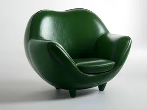 An armchair designed in the shape of an avocado, presented in a contemporary product photography style with professional studio lighting against a minimalist background. - XAI Grok 2 Image