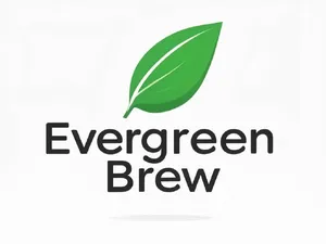 Minimalist logo for a sustainable coffee brand 'Evergreen Brew', single leaf motif, clean lines, vector style, white background. 'Evergreen Brew' contained as text in logo - XAI Grok 2 Image