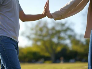 Two people high-fiving, with focus on their hands meeting mid-air. - XAI Grok 2 Image