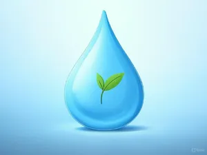 Visual element for an infographic about water conservation. Stylized water droplet icon containing a small green leaf, clean vector art. - XAI Grok 2 Image