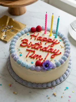 A birthday cake with icing that spells 