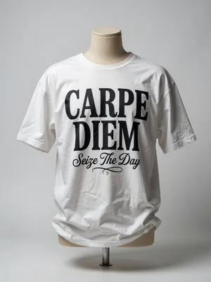 A wrinkled white T-shirt with 