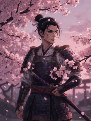 An anime-style portrait of a samurai standing under pink cherry blossoms. - XAI Grok Imagine (Quality)