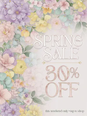 Instagram post graphic: 'SPRING SALE 30% OFF'. Floral background, pastel colors, elegant serif font style visually integrated. - XAI Grok Imagine (Quality)