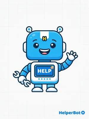 Simple flat vector mascot: friendly smiling robot character 'HelperBot', approachable design, primarily blue and white. - XAI Grok Imagine (Quality)