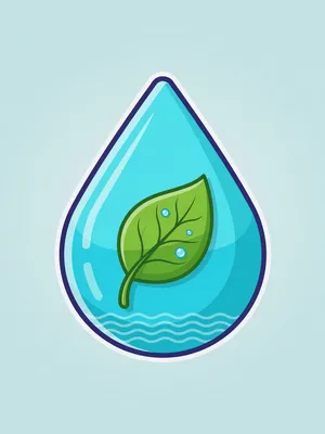 Visual element for an infographic about water conservation. Stylized water droplet icon containing a small green leaf, clean vector art. - XAI Grok Imagine (Quality)