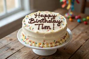 A birthday cake with icing that spells 
