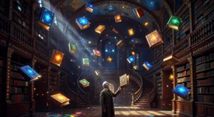 A library where the books are glowing and floating in mid-air, illustrated in a magical realism style with dramatic lighting and rich atmospheric colors. - XAI Grok Imagine