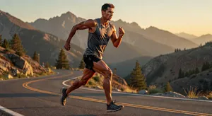 A runner mid-stride in a full-body action shot, limbs in motion and well-defined. - XAI Grok Imagine