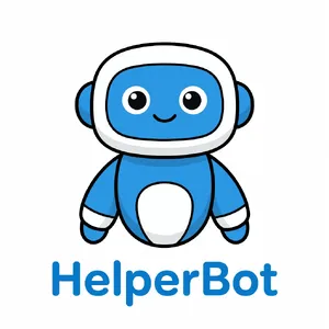 Simple flat vector mascot: friendly smiling robot character 'HelperBot', approachable design, primarily blue and white. - XAI Grok Imagine