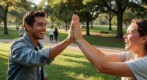 Two people high-fiving, with focus on their hands meeting mid-air. - XAI Grok Imagine