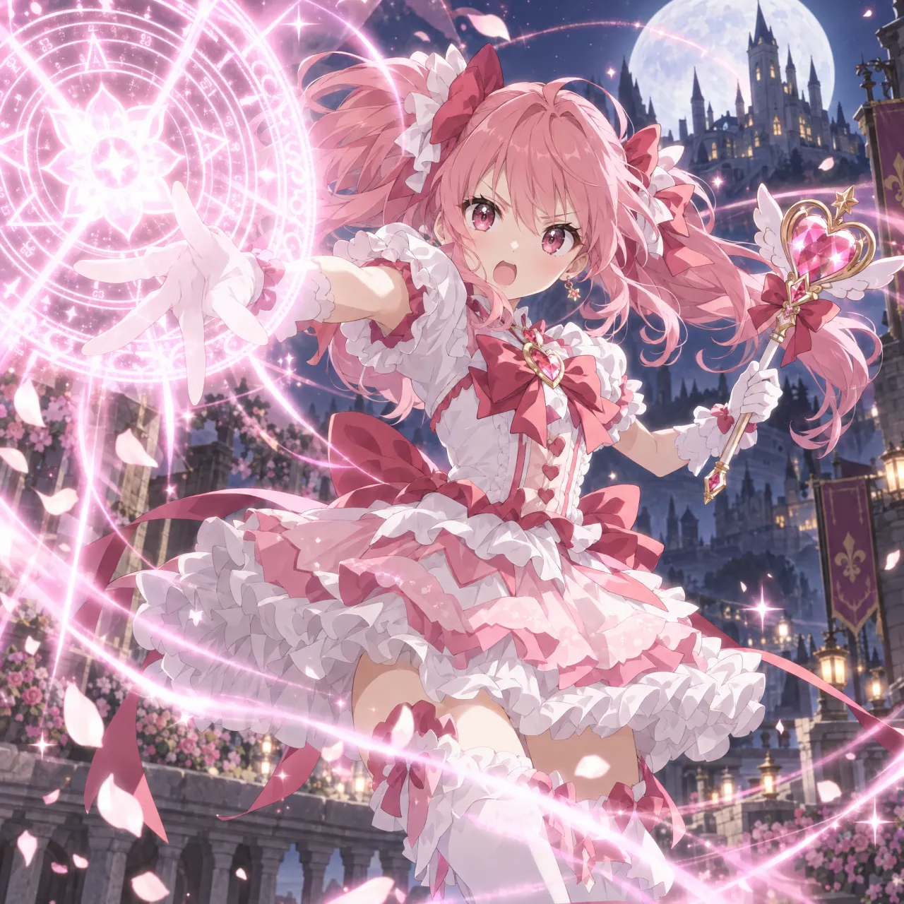 A magical girl character in a frilly dress, casting a spell (classic anime trope) - OpenAI GPT Image 2.5 Sunburst