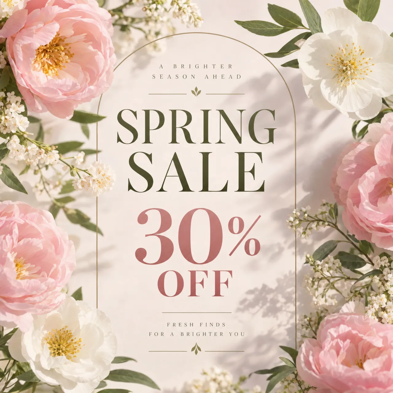 Instagram post graphic: 'SPRING SALE 30% OFF'. Floral background, pastel colors, elegant… - OpenAI GPT Image 2.5 Sunburst