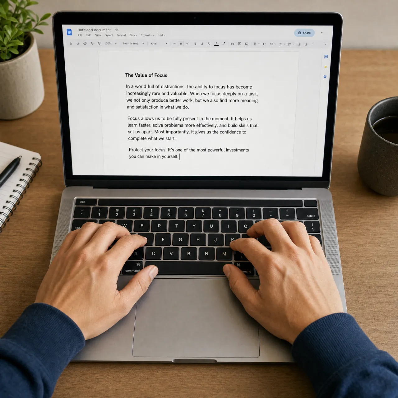 A person typing on a laptop keyboard, showing both hands on the keys - OpenAI GPT Image 2