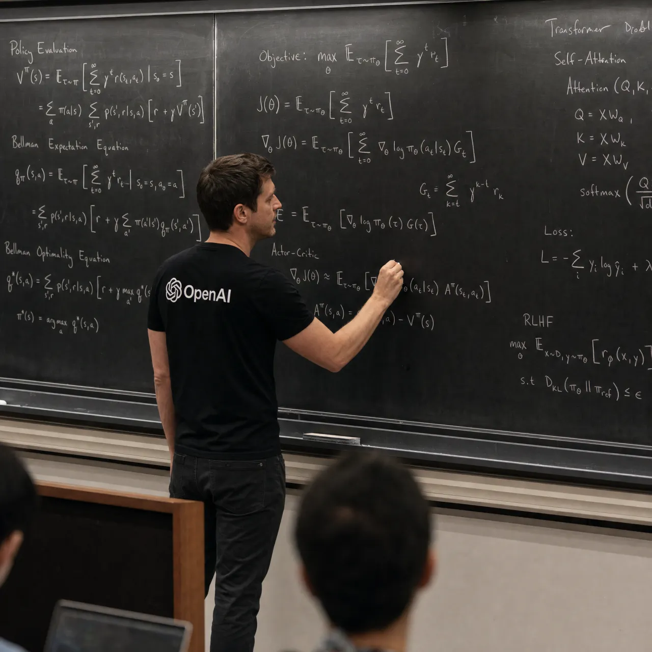 Photorealistic depiction of a man wearing a clearly visible black OpenAI-branded T-shirt… - OpenAI GPT Image 2