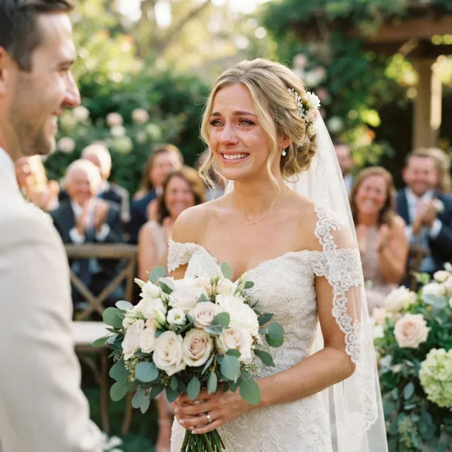 A bride on her wedding day, smiling with tears of joy in her eyes - Google Nano Banana 2 Lite