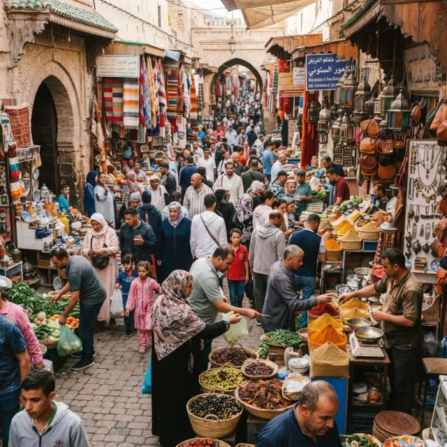 A bustling market scene with dozens of people buying and selling goods - Google Nano Banana 2 Lite