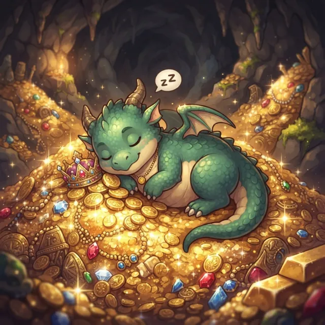 A cute chibi-style dragon sleeping on a pile of gold - Google Nano Banana 2 Lite