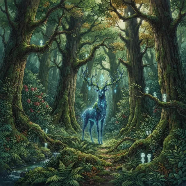 A forest spirit standing among tall trees. Replicate the artistic style of 'Princess… - Google Nano Banana 2 Lite