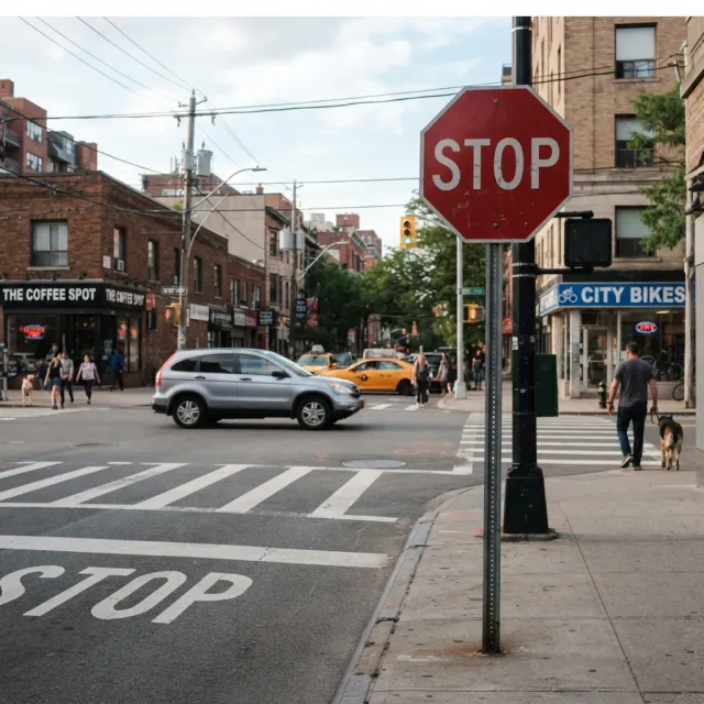 A red stop sign on a street corner displaying the word "STOP", photorealistic urban… - Google Nano Banana 2 Lite