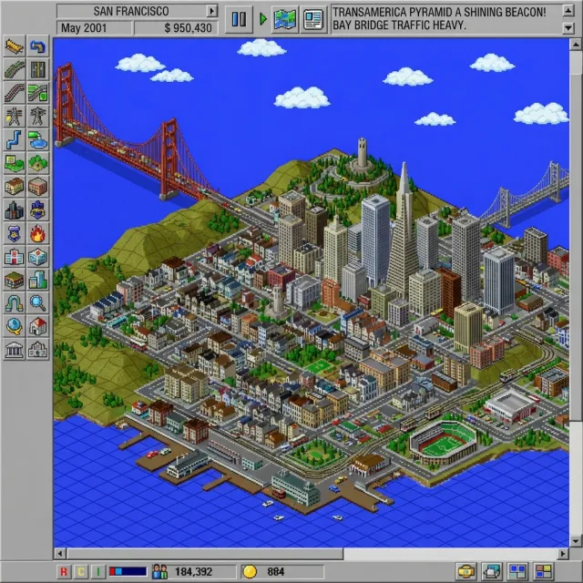 Pixel art cityscape of San Francisco in the iconic SimCity 2000 style, isometric view… - Google Nano Banana 2 Lite