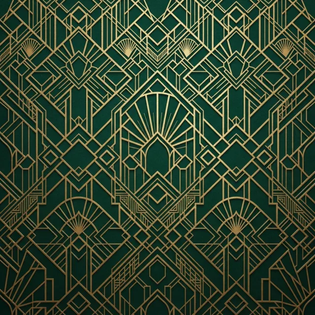 Seamless geometric pattern, Art Deco style, gold lines on deep emerald green background… - Google Nano Banana 2 Lite