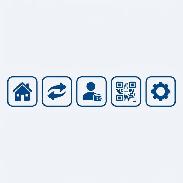 Set of 5 consistent flat design icons for a mobile banking app: 'Home', 'Transfer'… - Google Nano Banana 2 Lite