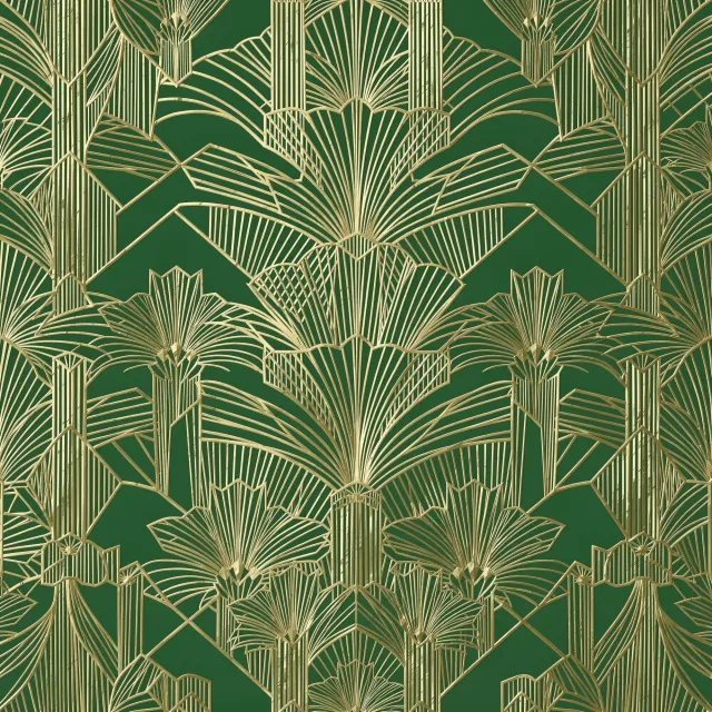 Seamless geometric pattern, Art Deco style, gold lines on deep emerald green background, high resolution texture for print. - FLUX.2 Max